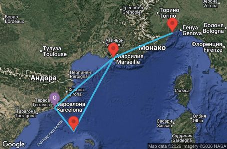 Маршрут на круиз 4 дни Испания, Франция, Италия - BCN04A64