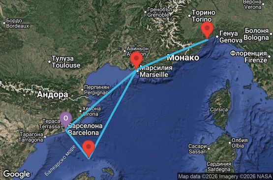 Маршрут на круиз 4 дни Испания, Франция, Италия - BCN04A64