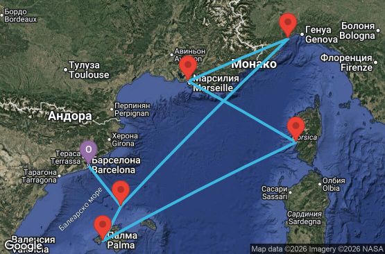 Маршрут на круиз 6 дни Испания, Франция, Италия - BCN06A2S