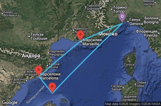 Маршрут на круиз 4 дни Италия, Испания, Франция - SVN04A36