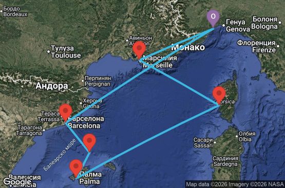 Маршрут на круиз 6 дни Италия, Испания, Франция - SVN06A3S