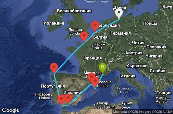 Маршрут на круиз 11 дни Германия, Белгия, Франция, Испания - HAM11A0A