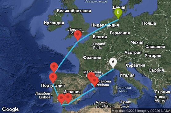 Маршрут на круиз 11 дни Италия, Испания, Португалия, Франция, Германия - SVN11A10