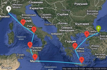 Маршрут на круиз Italy, Malta, Greece, Turkey - SVN09A0W