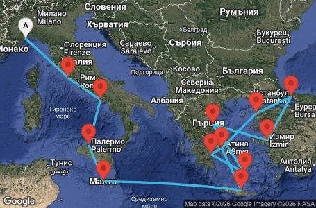 Маршрут на круиз Italy, Malta, Greece, Turkey - SVN14A4P
