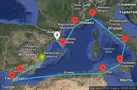 Маршрут на круиз Spain, France, Italy, Tunisia, Morocco - BCN10A1V