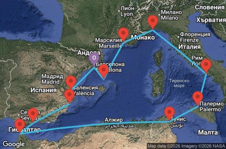 Маршрут на круиз Spain, France, Italy, Tunisia, Morocco - BCN12A1C