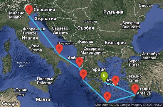 Маршрут на круиз 7 дни Италия, Гърция - PMA07A2Z