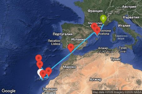 Маршрут на круиз 11 дни Испания, Португалия, Мароко, Франция