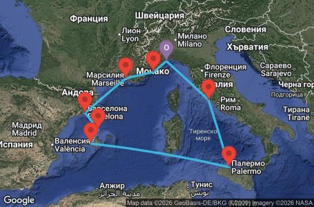 Маршрут на круиз Italy, France, Spain, Balearic Islands