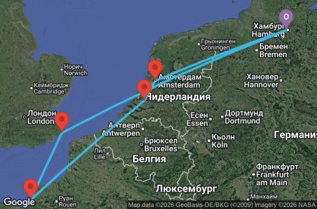 Маршрут на круиз 7 дни Германия, Великобритания, Франция, Нидерландия