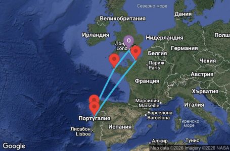 Маршрут на круиз 7 дни Великобритания, Франция, Испания, Португалия