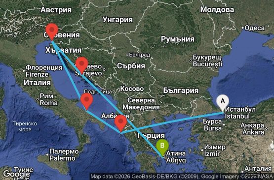 Маршрут на круиз 7 дни Турция, Гърция, Италия, Хърватия