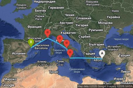 Маршрут на круиз 7 дни Турция, Италия, Франция, Испания