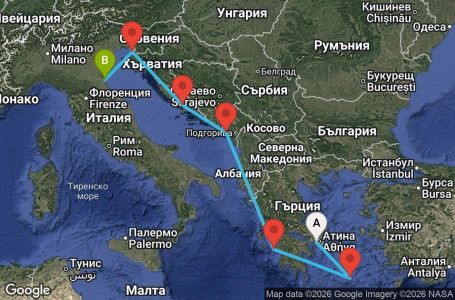 Маршрут на круиз 7 дни Гръцки острови и Италия