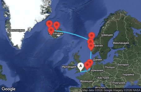Маршрут на круиз 11 дни Исландия