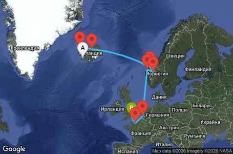 Маршрут на круиз 10 дни Исландия