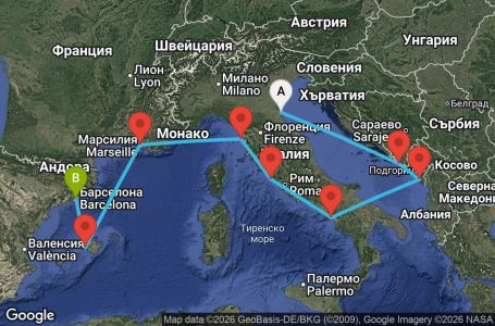 Маршрут на круиз 9 дни Класическо Средиземноморие