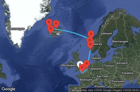 Маршрут на круиз 11 дни Исландия