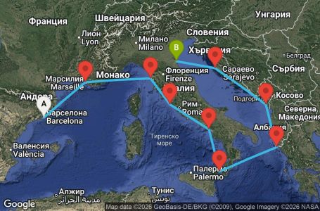 Маршрут на круиз 9 дни Западно Средиземноморие от Барселона