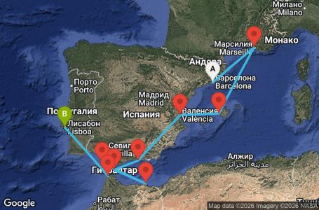Маршрут на круиз 10 дни Западно Средиземноморие от Барселона