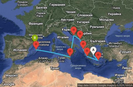 Маршрут на круиз 10 дни Гръцки острови и Италия