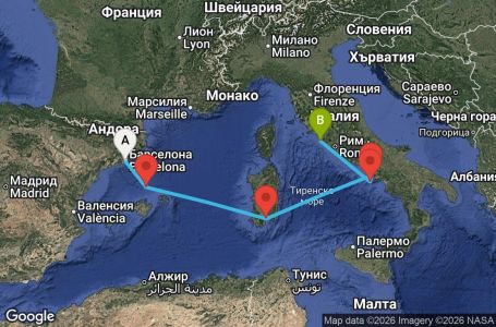 Маршрут на круиз 4 дни Испания, Италия