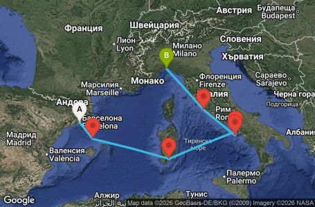 Маршрут на круиз 5 дни Испания, Италия