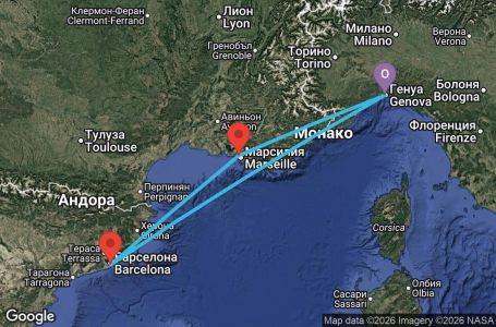 Маршрут на круиз 4 дни Италия, Испания, Франция