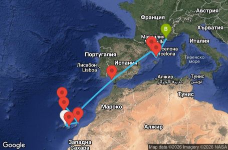 Маршрут на круиз Canary Islands, Madeira , Morocco, Spain, France