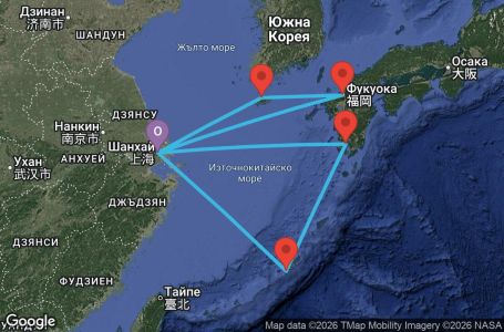 Маршрут на круиз 9 дни Китай, Япония, Южна Корея