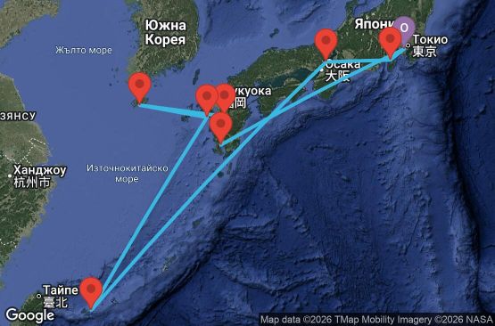 Маршрут на круиз 13 дни Япония, Южна Корея