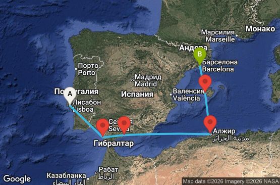 Маршрут на круиз 7 дни Португалия, Испания, Алжир