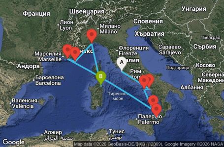 Маршрут на круиз 6 дни Италия, Франция