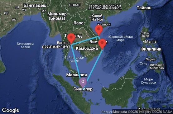 Маршрут на круиз 10 дни Сингапур, Виетнам, Тайланд