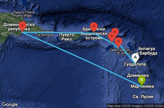 Маршрут на круиз Antilles, Virgin Islands