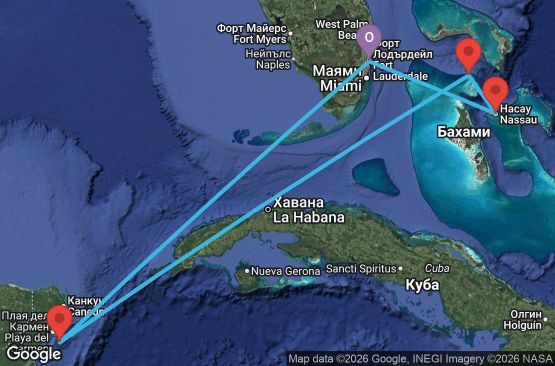 Маршрут на круиз 6 дни САЩ, Бахамските острови, Мексико