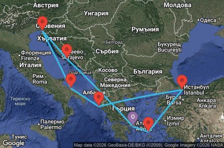 Маршрут на круиз 9 дни Гърция, Турция, Италия, Хърватия