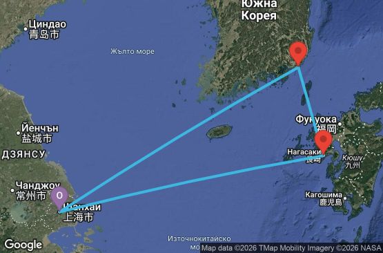 Маршрут на круиз 5 дни Китай, Япония, Южна Корея