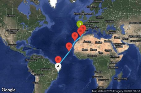 Маршрут на круиз 14 дни Бразилия, Кабо Верде, Испания, Мароко, Португалия