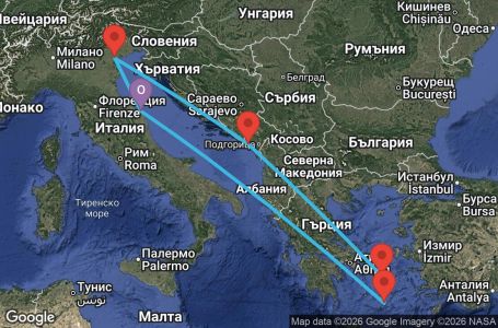 Маршрут на круиз 7 дни Италия, Черна гора, Гърция