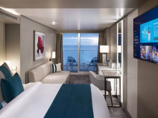 Описание на каюта Deluxe Ocean View Strm Veranda - Луксозна каюта с балкон – категории 2C на круизен кораб Celebrity Apex – обзавеждане, площ