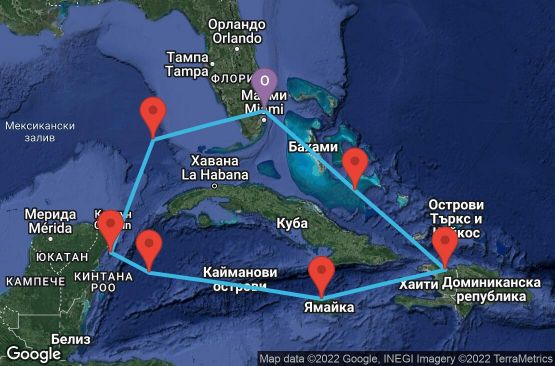 Маршрут на круиз 7 дни Карибско приключение с Harmony of the seas