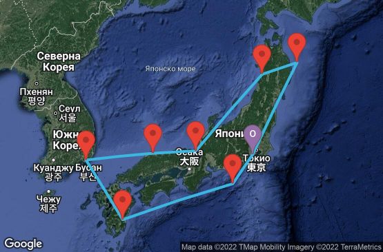 Маршрут на круиз 8 дни Около Япония и Корея