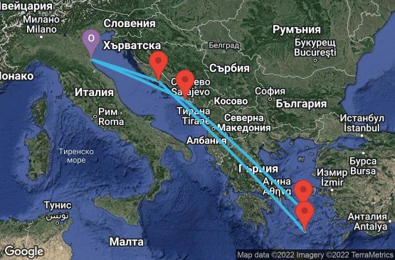 Маршрут на круиз 7 дни Италия, Хърватска, Гърция - 07M531