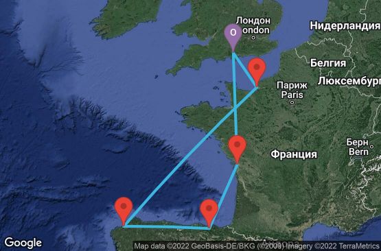 Маршрут на круиз 7 дни Великобритания, Франция, Испания - 07U130