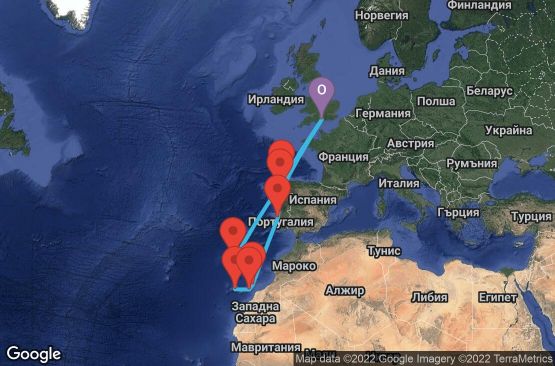 Маршрут на круиз 12 дни Великобритания, Испания, Португалия - 12M601
