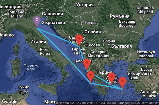 Маршрут на круиз 7 дни Италия, Черна гора, Гърция - 07M532
