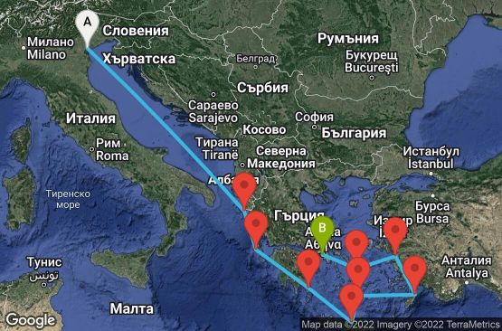 Маршрут на круиз 10 дни Италия, Гърция, Турция - 10M290