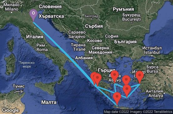 Маршрут на круиз 10 дни Италия, Гърция, Турция - 10M283
